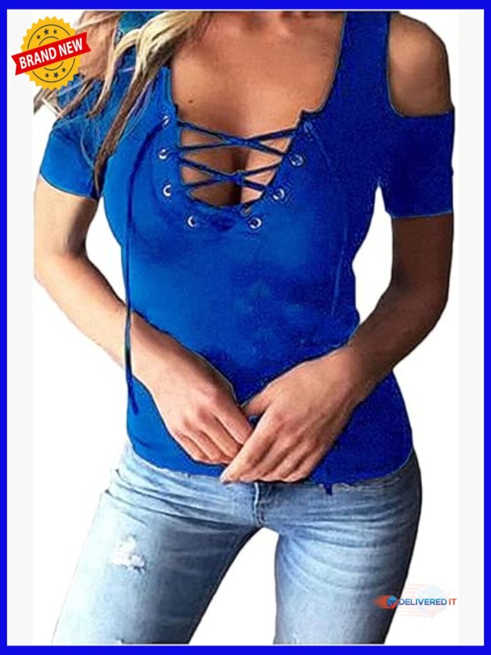 Cold Shoulder Lace Up V Neck Short Sleeve Tee Shirts Tops Clubwear Plus Size